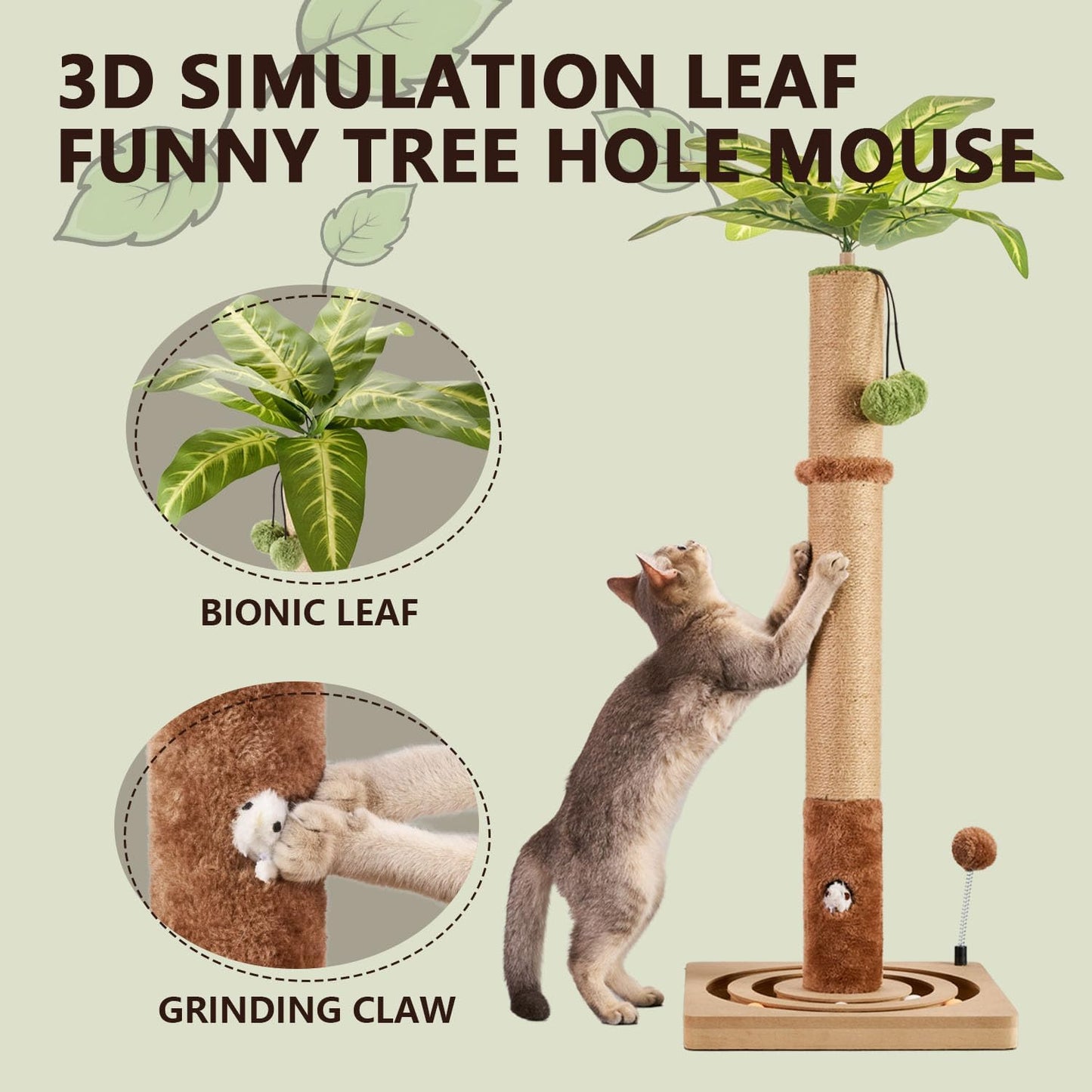 35in Tall Cat Scratching Post Sturdy and Premium Scratch Posts with Hanging Ball and Ball Track Cute Cat Tree for Indoor Cats