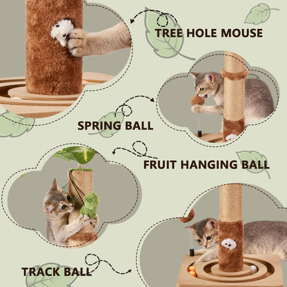 35in Tall Cat Scratching Post Sturdy and Premium Scratch Posts with Hanging Ball and Ball Track Cute Cat Tree for Indoor Cats