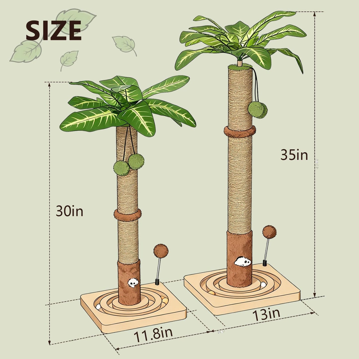 35in Tall Cat Scratching Post Sturdy and Premium Scratch Posts with Hanging Ball and Ball Track Cute Cat Tree for Indoor Cats