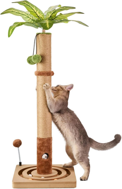 35in Tall Cat Scratching Post Sturdy and Premium Scratch Posts with Hanging Ball and Ball Track Cute Cat Tree for Indoor Cats