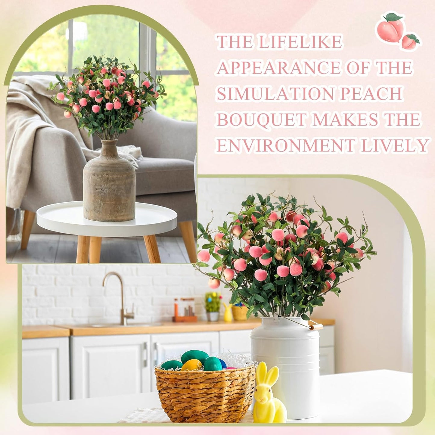 10 Pcs Artificial Peach Branches Realistic Artificial Peach Fruits with Green Leaves Simulation Branches Decoration for Vase Home Party Decoration (3 Peaches,27.56 Inch)