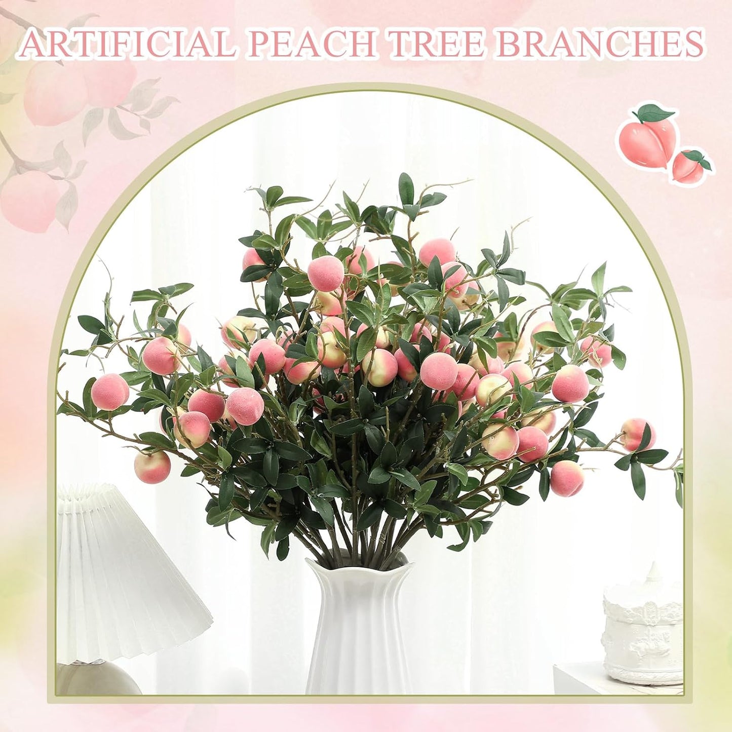 10 Pcs Artificial Peach Branches Realistic Artificial Peach Fruits with Green Leaves Simulation Branches Decoration for Vase Home Party Decoration (3 Peaches,27.56 Inch)