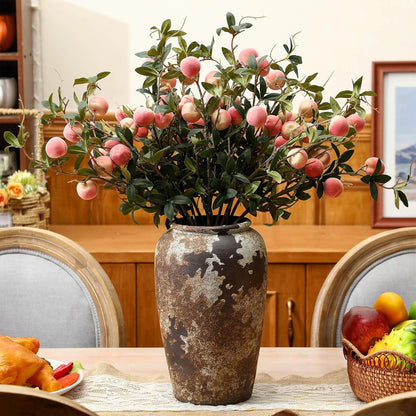 10 Pcs Artificial Peach Branches Realistic Artificial Peach Fruits with Green Leaves Simulation Branches Decoration for Vase Home Party Decoration (3 Peaches,27.56 Inch)