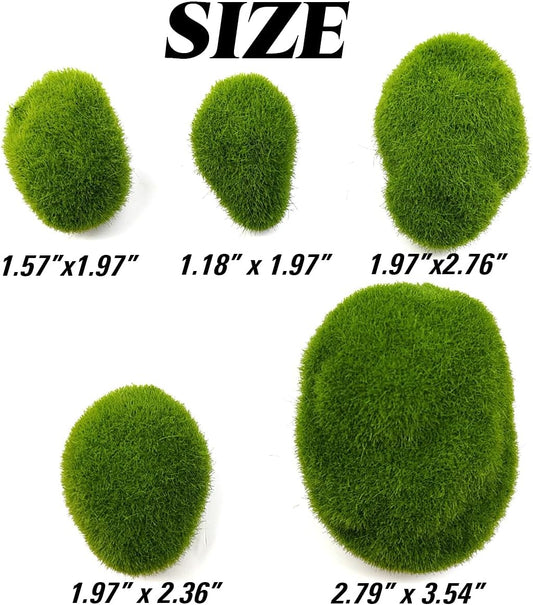 50 PCS 5 Size Artificial Moss Rocks Decorative, Green Moss Balls,Moss Stones, Green Moss Covered Stones, Fake Moss Decor for Floral Arrangements, Fairy Gardens and Crafting