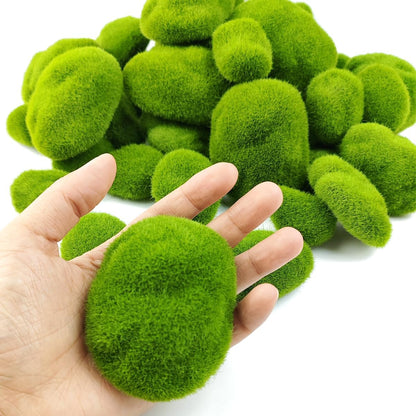 50 PCS 5 Size Artificial Moss Rocks Decorative, Green Moss Balls,Moss Stones, Green Moss Covered Stones, Fake Moss Decor for Floral Arrangements, Fairy Gardens and Crafting