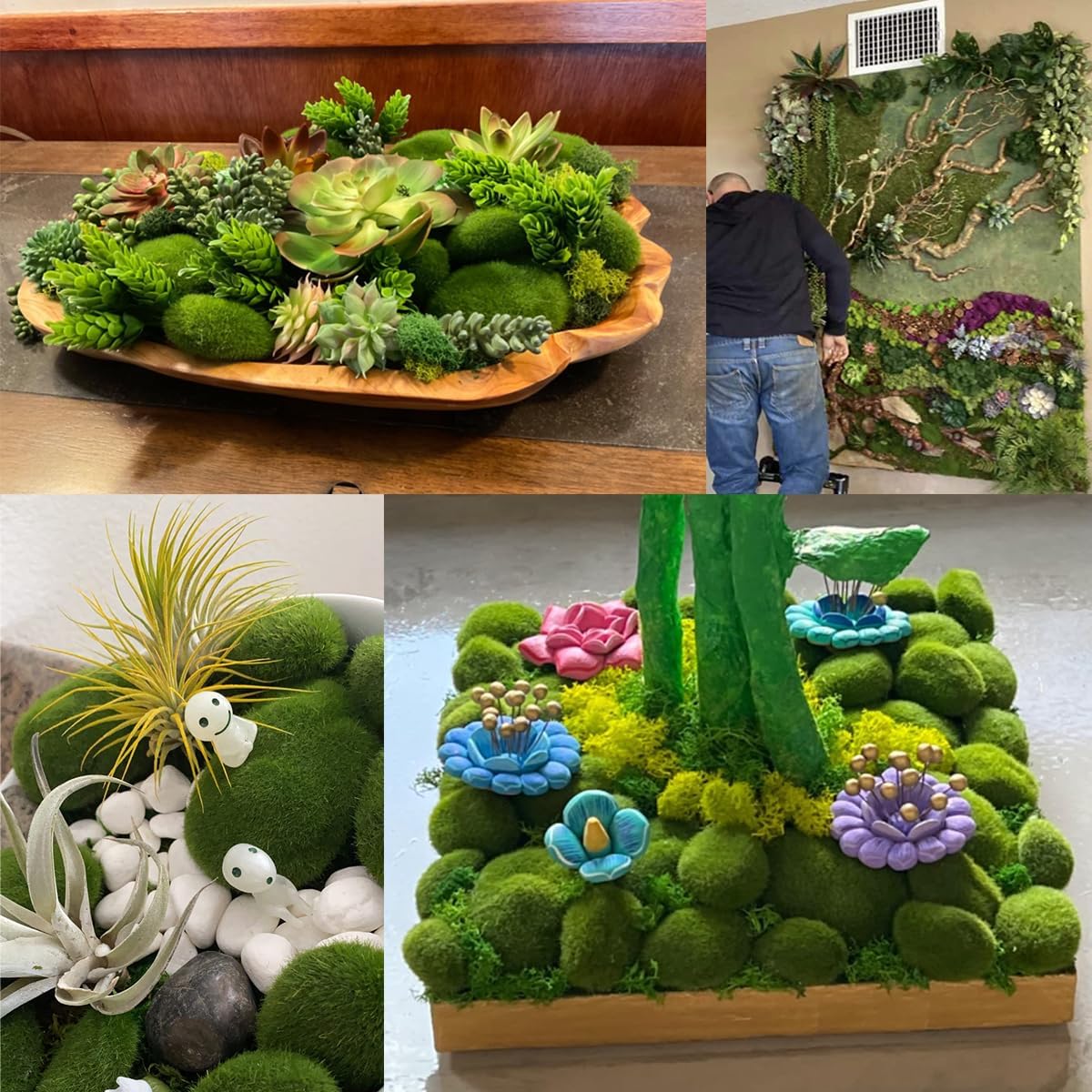 50 PCS 5 Size Artificial Moss Rocks Decorative, Green Moss Balls,Moss Stones, Green Moss Covered Stones, Fake Moss Decor for Floral Arrangements, Fairy Gardens and Crafting
