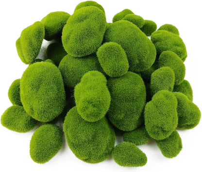 50 PCS 5 Size Artificial Moss Rocks Decorative, Green Moss Balls,Moss Stones, Green Moss Covered Stones, Fake Moss Decor for Floral Arrangements, Fairy Gardens and Crafting