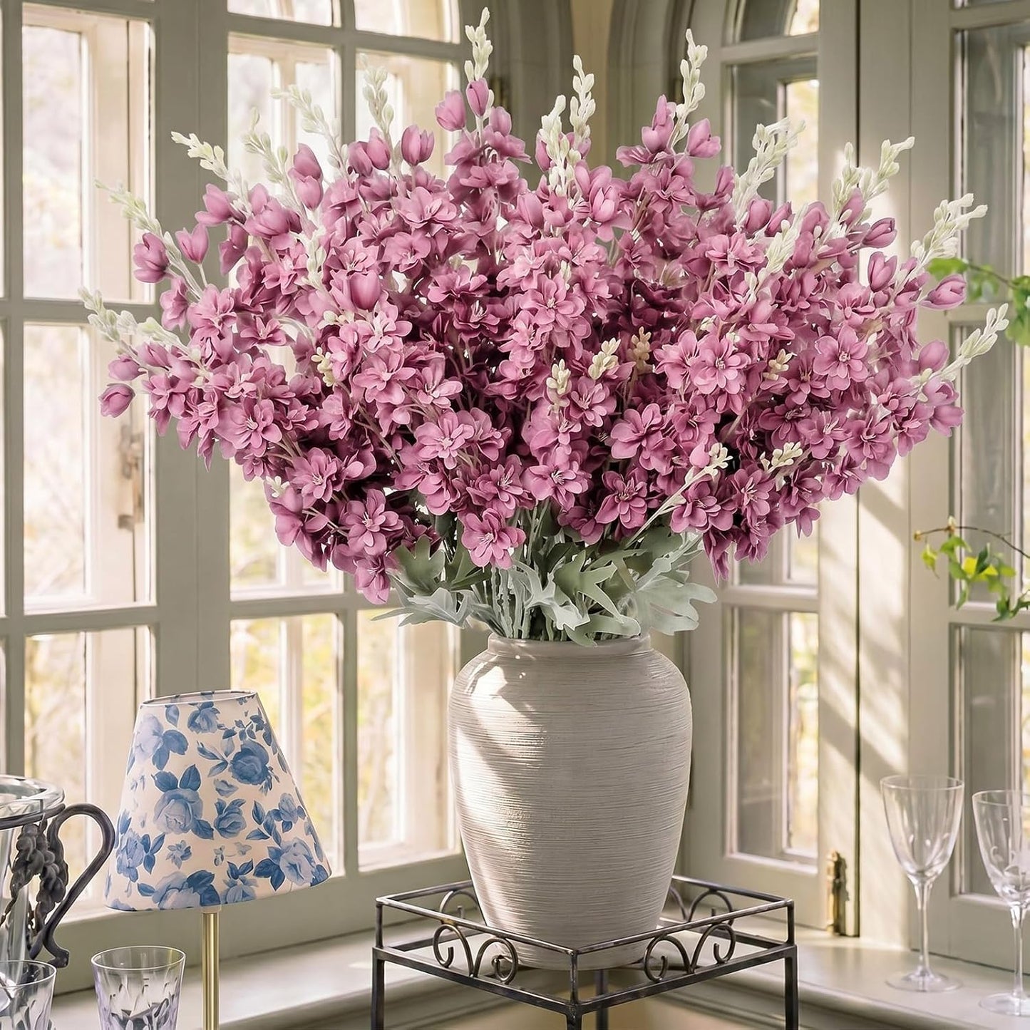 24 Pcs Artificial Delphinium Flowers Bulk,Blue Violet Harmony