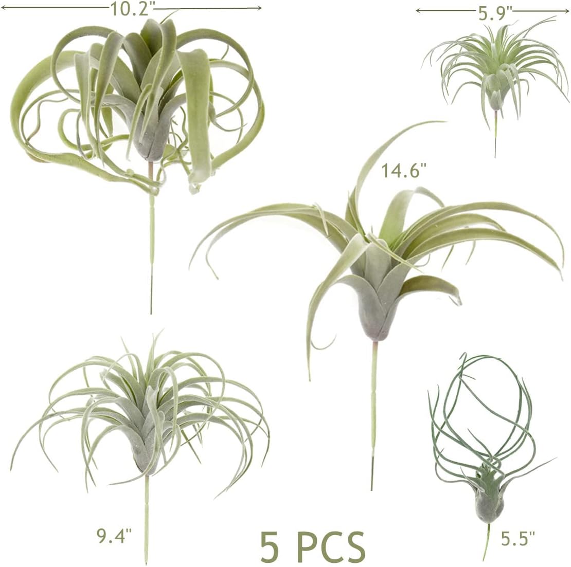 2PCS Artificial Flocking Tillandsia Air Plants Faux Succulents Bromeliads for Indoor/Outdoor Garden and Home Decor, Terrarium Decorations, Arrangements, Office, and Displays(Small)