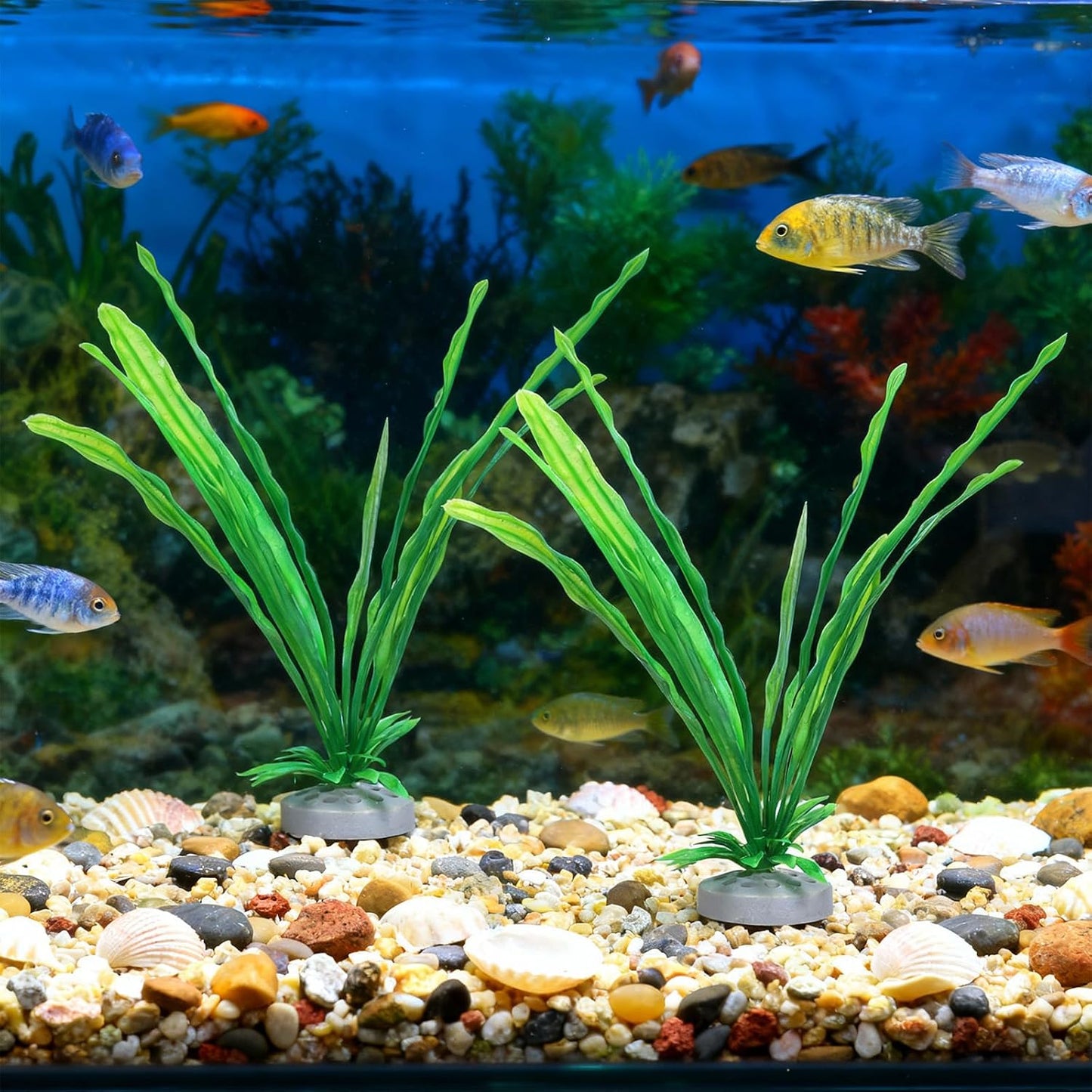 2 Pack Green Silk Plastic Fish Tank Decor 10.8'' Artificial Aquarium Plants Betta Leaf Hammock Artificial Silk Plants Goldfish Fish Plant Aquarium Decorations for Small Tank