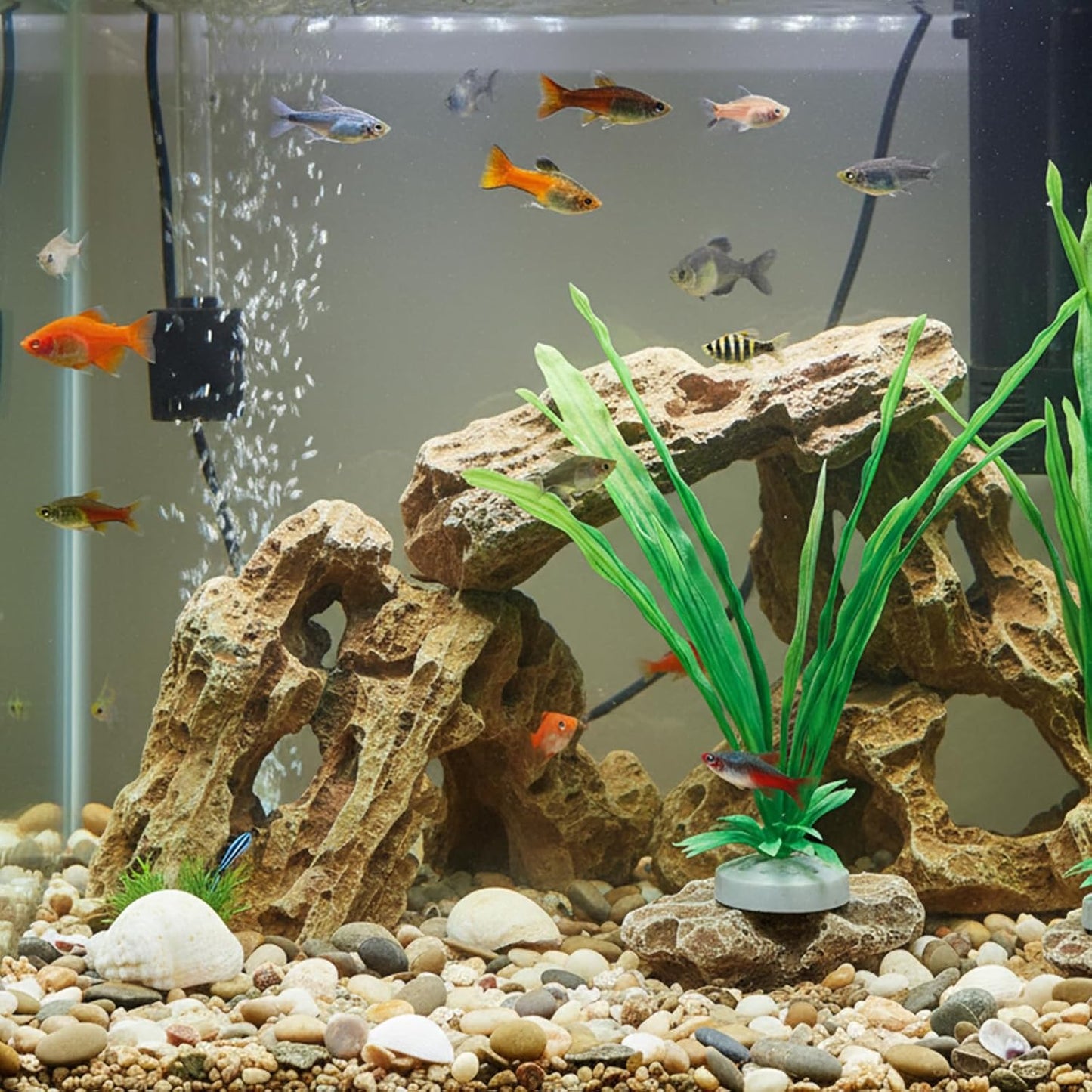 2 Pack Green Silk Plastic Fish Tank Decor 10.8'' Artificial Aquarium Plants Betta Leaf Hammock Artificial Silk Plants Goldfish Fish Plant Aquarium Decorations for Small Tank