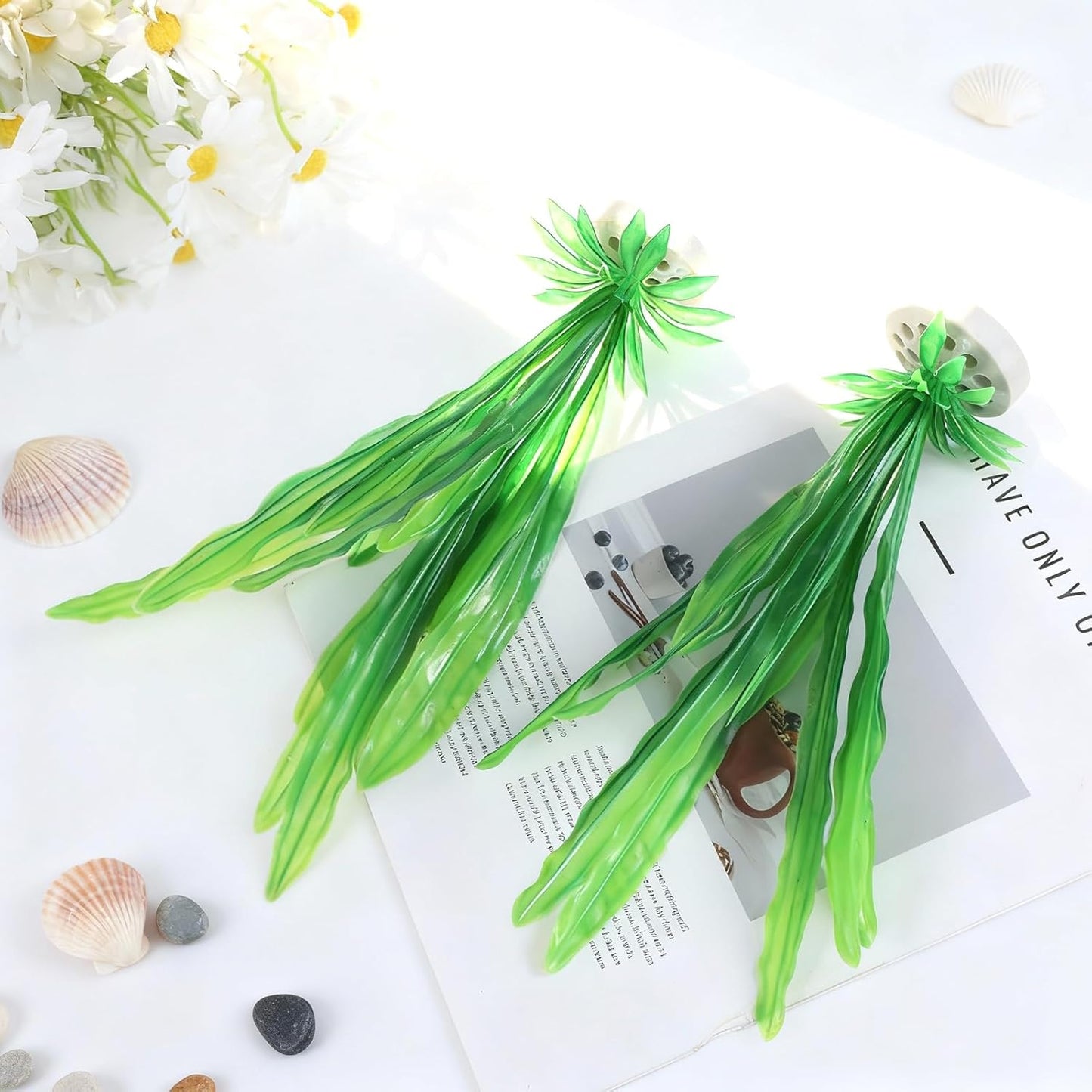 2 Pack Green Silk Plastic Fish Tank Decor 10.8'' Artificial Aquarium Plants Betta Leaf Hammock Artificial Silk Plants Goldfish Fish Plant Aquarium Decorations for Small Tank