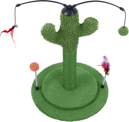 Cactus Cat Scratching Post with Sisal Rope, Small Cat Tree with Dangling Balls & Feather for Kittens (Green, 22.8'')