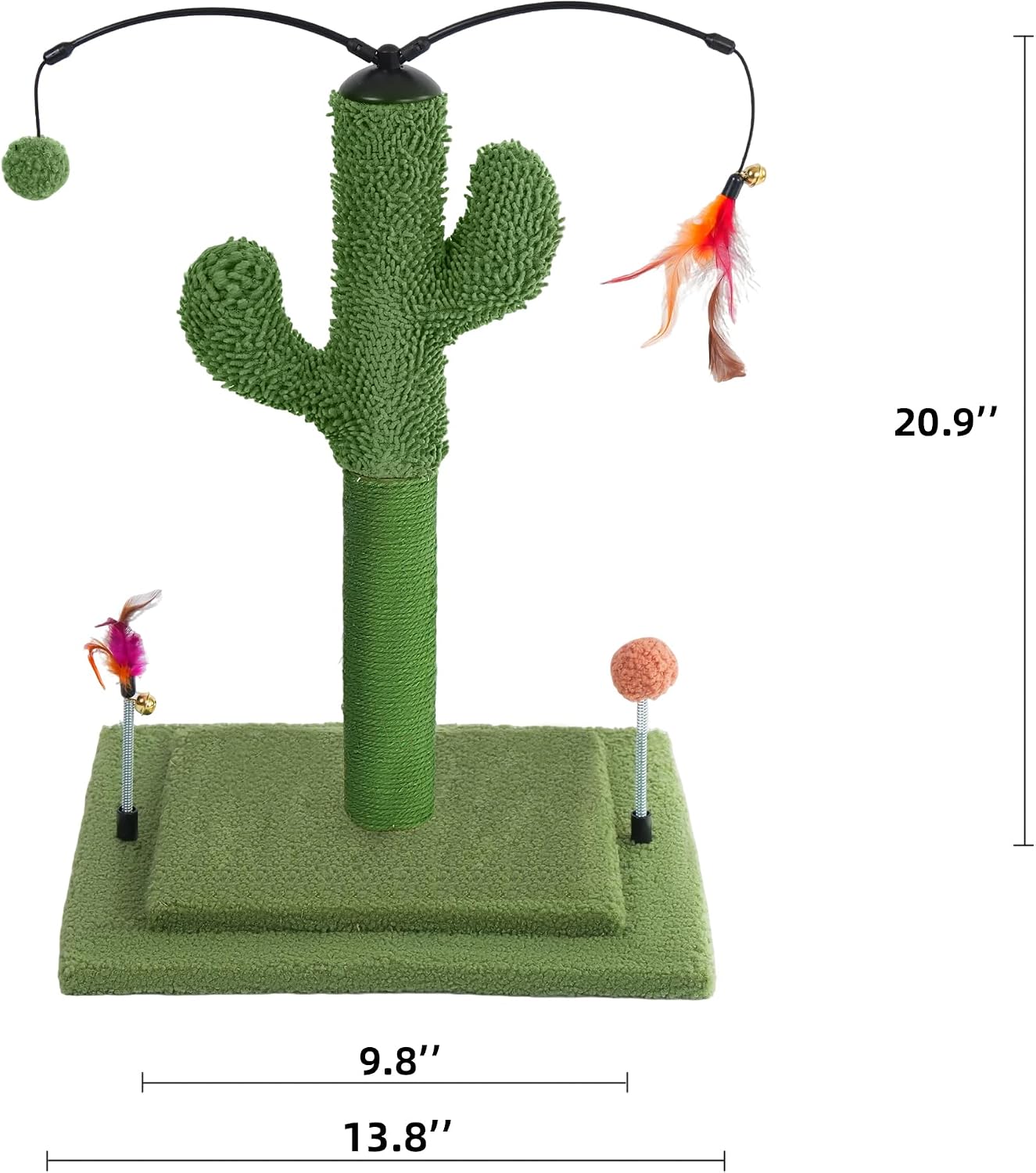Cactus Cat Scratching Post with Sisal Rope, Small Cat Tree with Dangling Balls & Feather for Kittens (Green, 22.8'')