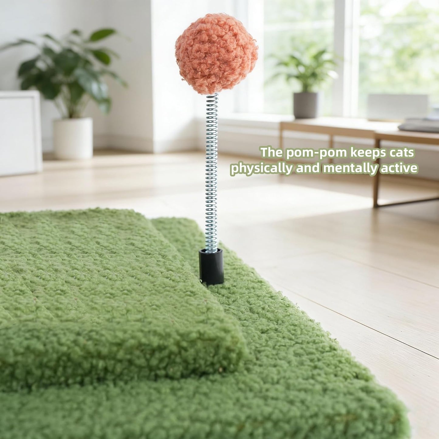 Cactus Cat Scratching Post with Sisal Rope, Small Cat Tree with Dangling Balls & Feather for Kittens (Green, 22.8'')