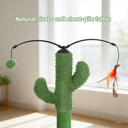 Cactus Cat Scratching Post with Sisal Rope, Small Cat Tree with Dangling Balls & Feather for Kittens (Green, 22.8'')