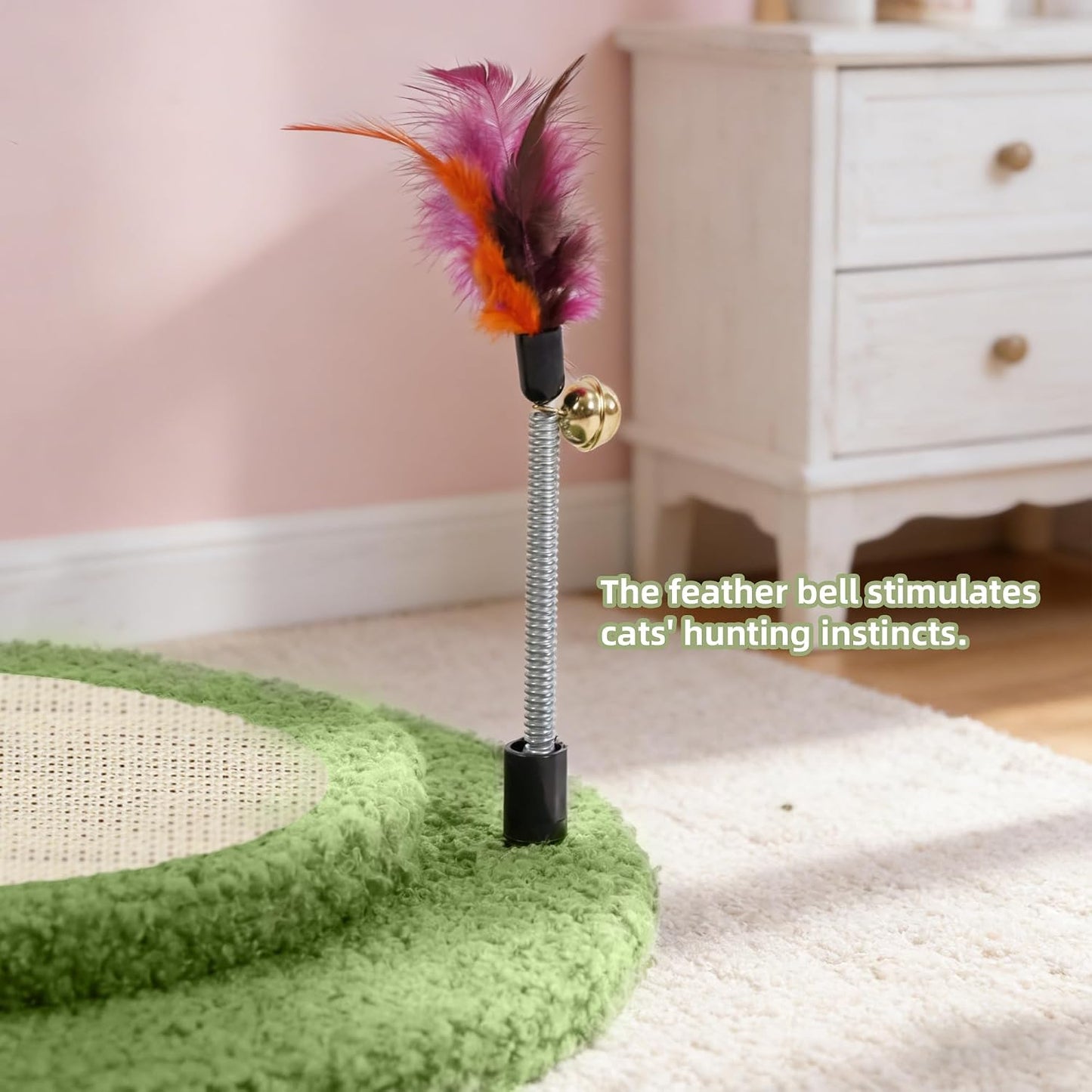 Cactus Cat Scratching Post with Sisal Rope, Small Cat Tree with Dangling Balls & Feather for Kittens (Green, 22.8'')