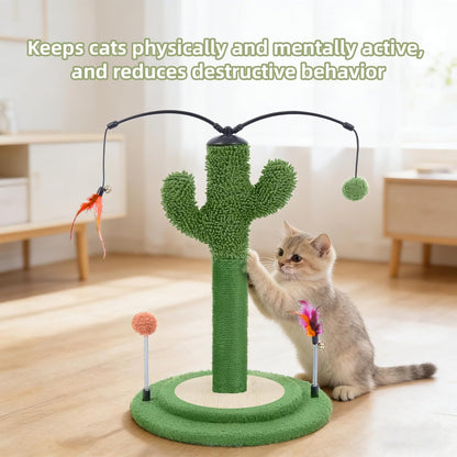 Cactus Cat Scratching Post with Sisal Rope, Small Cat Tree with Dangling Balls & Feather for Kittens (Green, 22.8'')
