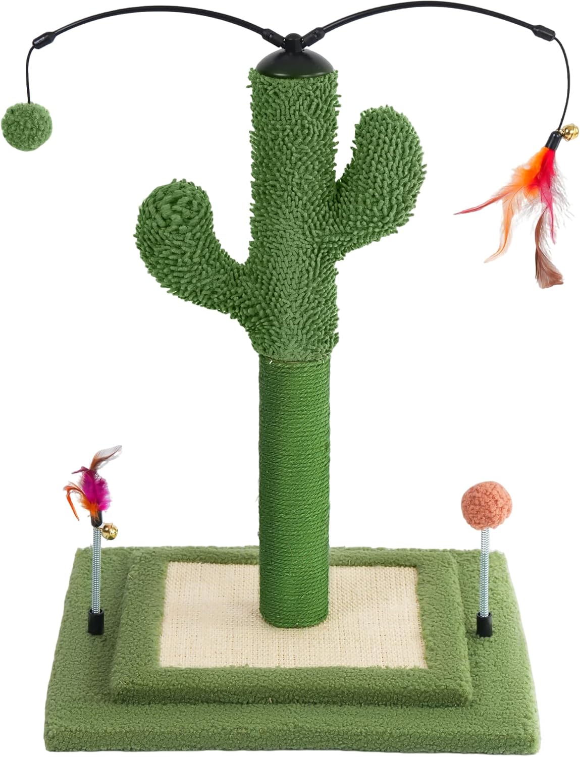 Cactus Cat Scratching Post with Sisal Rope, Small Cat Tree with Dangling Balls & Feather for Kittens (Green, 22.8'')