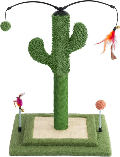 Cactus Cat Scratching Post with Sisal Rope, Small Cat Tree with Dangling Balls & Feather for Kittens (Green, 22.8'')