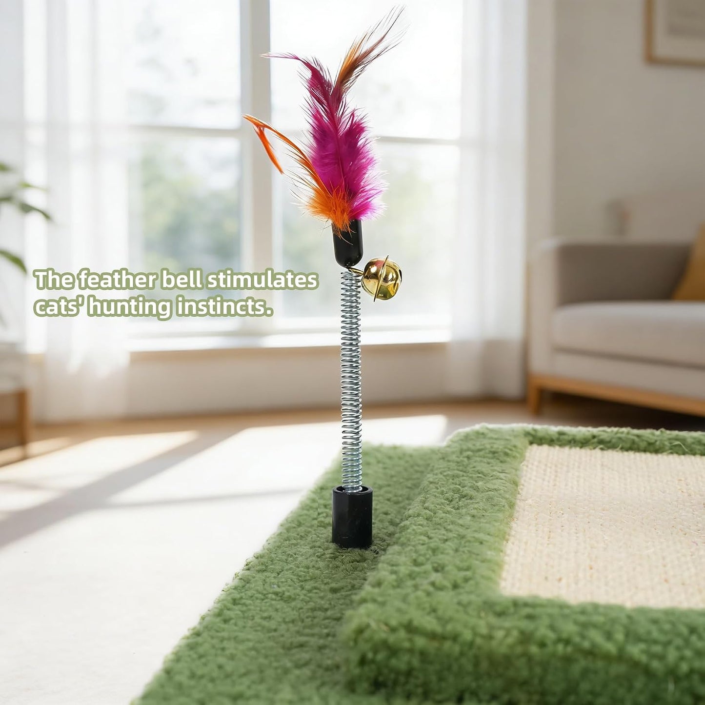 Cactus Cat Scratching Post with Sisal Rope, Small Cat Tree with Dangling Balls & Feather for Kittens (Green, 22.8'')