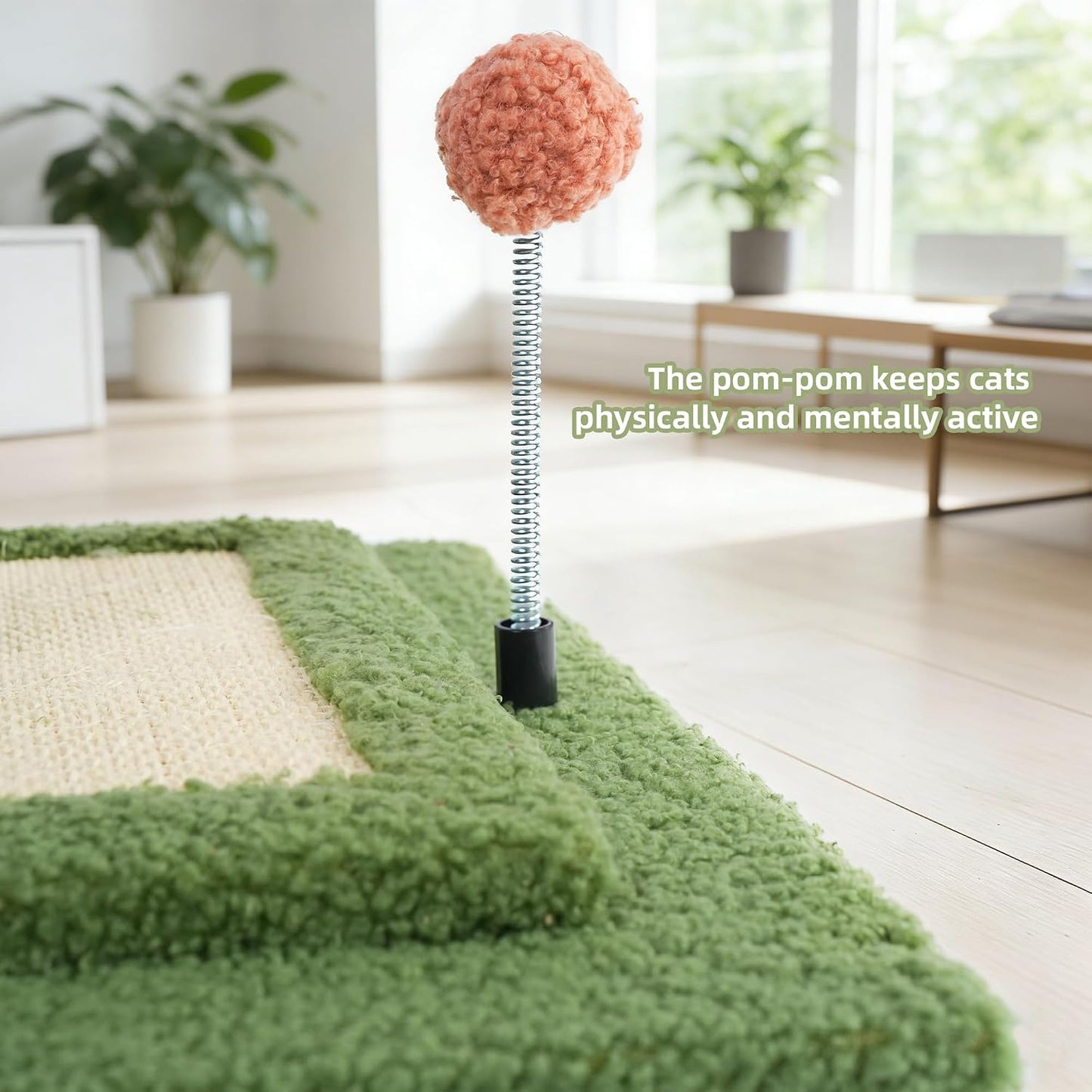 Cactus Cat Scratching Post with Sisal Rope, Small Cat Tree with Dangling Balls & Feather for Kittens (Green, 22.8'')