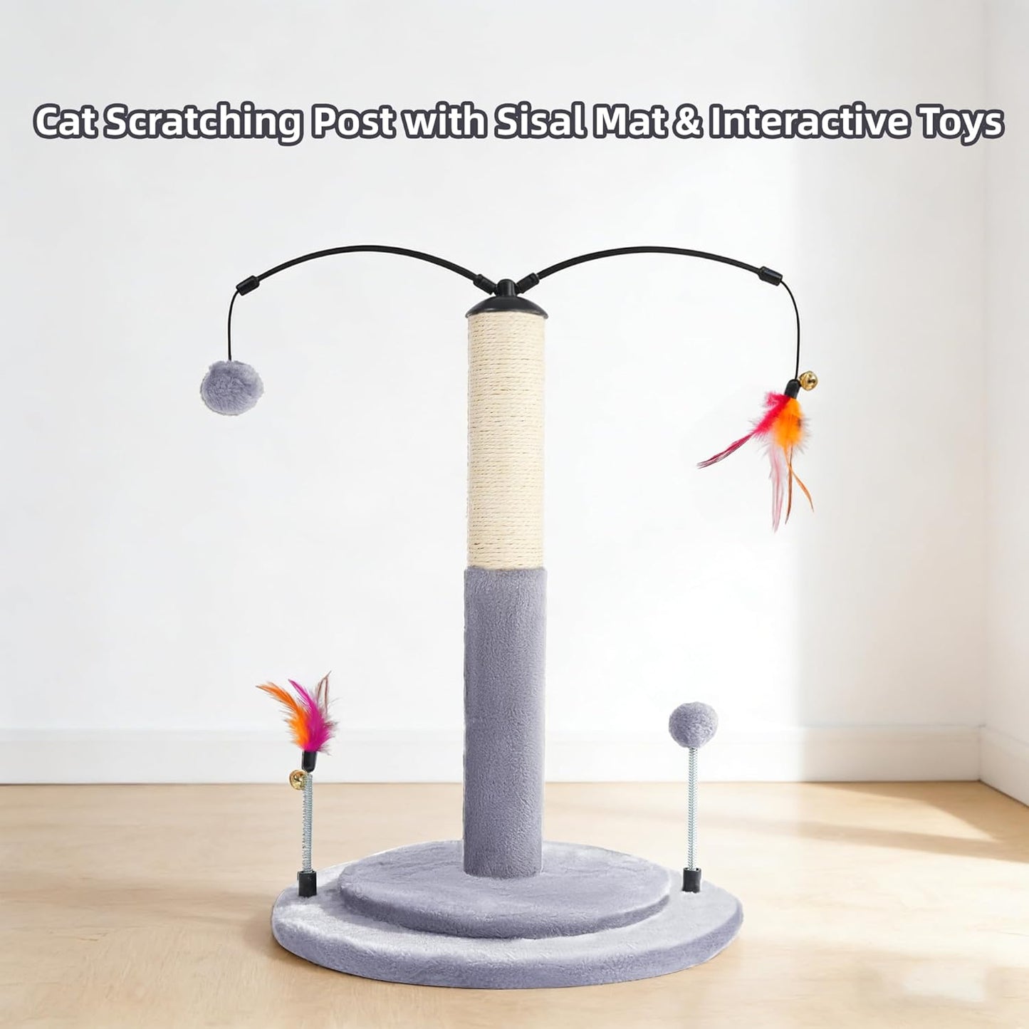 Cactus Cat Scratching Post with Sisal Rope, Small Cat Tree with Dangling Balls & Feather for Kittens (Green, 22.8'')