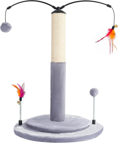 Cactus Cat Scratching Post with Sisal Rope, Small Cat Tree with Dangling Balls & Feather for Kittens (Green, 22.8'')