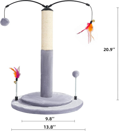 Cactus Cat Scratching Post with Sisal Rope, Small Cat Tree with Dangling Balls & Feather for Kittens (Green, 22.8'')