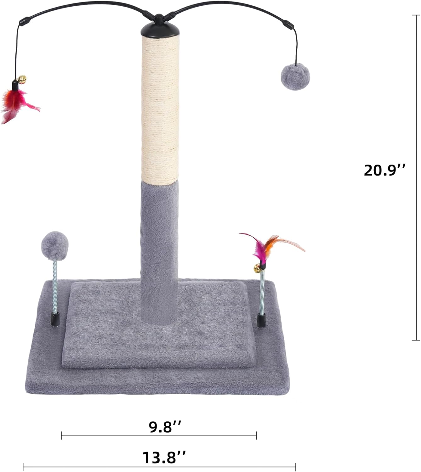 Cactus Cat Scratching Post with Sisal Rope, Small Cat Tree with Dangling Balls & Feather for Kittens (Green, 22.8'')