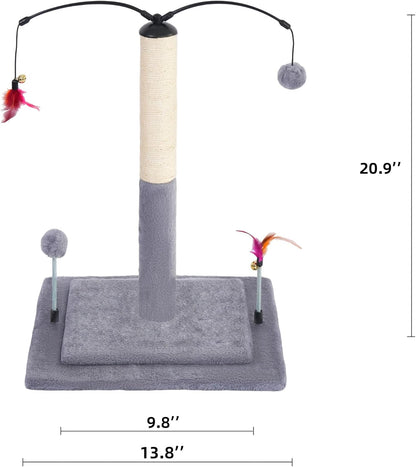 Cactus Cat Scratching Post with Sisal Rope, Small Cat Tree with Dangling Balls & Feather for Kittens (Green, 22.8'')