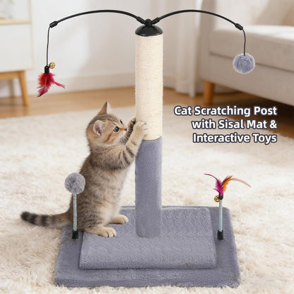 Cactus Cat Scratching Post with Sisal Rope, Small Cat Tree with Dangling Balls & Feather for Kittens (Green, 22.8'')