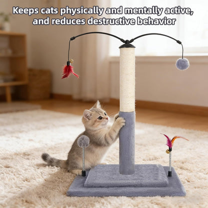 Cactus Cat Scratching Post with Sisal Rope, Small Cat Tree with Dangling Balls & Feather for Kittens (Green, 22.8'')