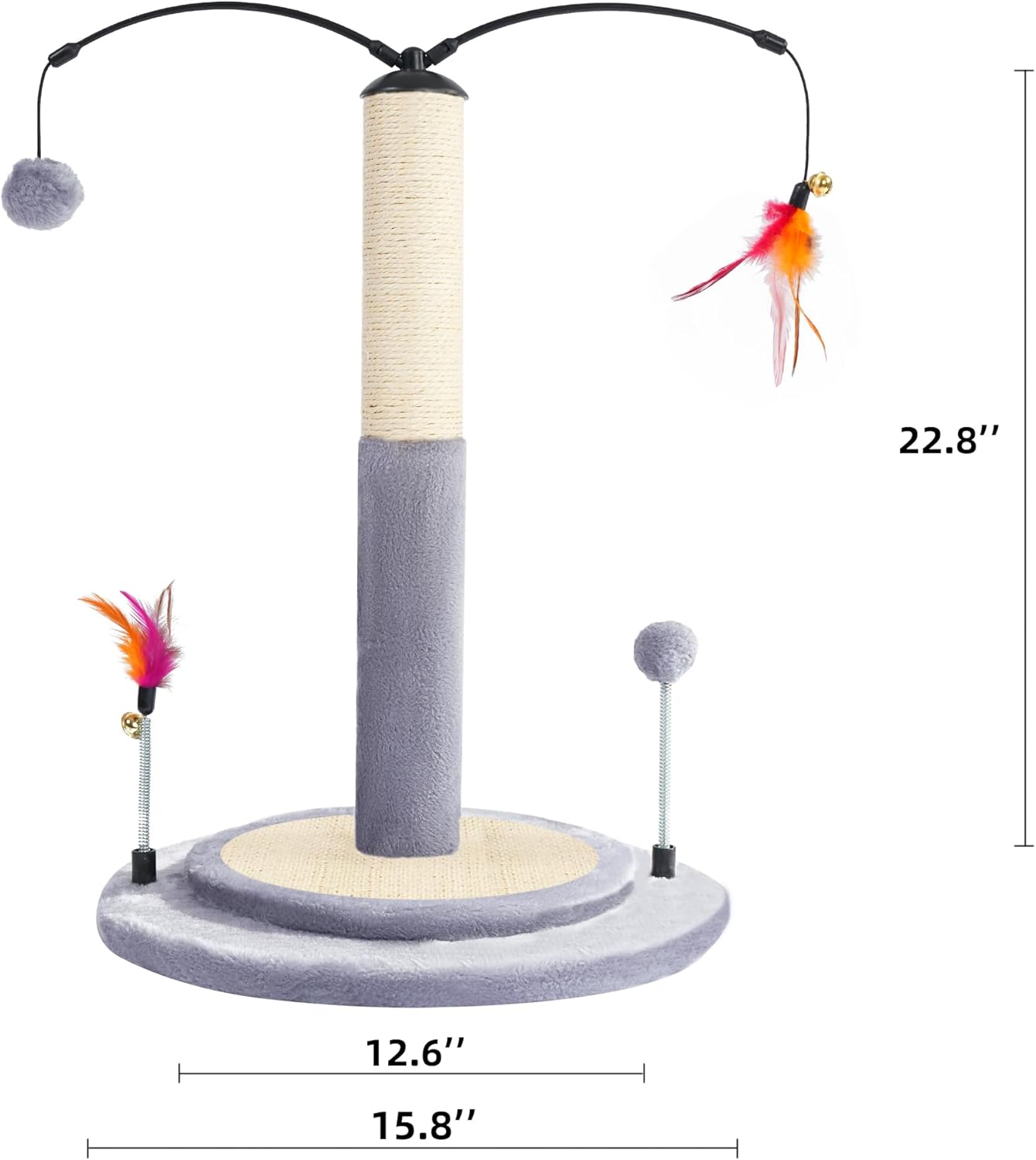 Cactus Cat Scratching Post with Sisal Rope, Small Cat Tree with Dangling Balls & Feather for Kittens (Green, 22.8'')