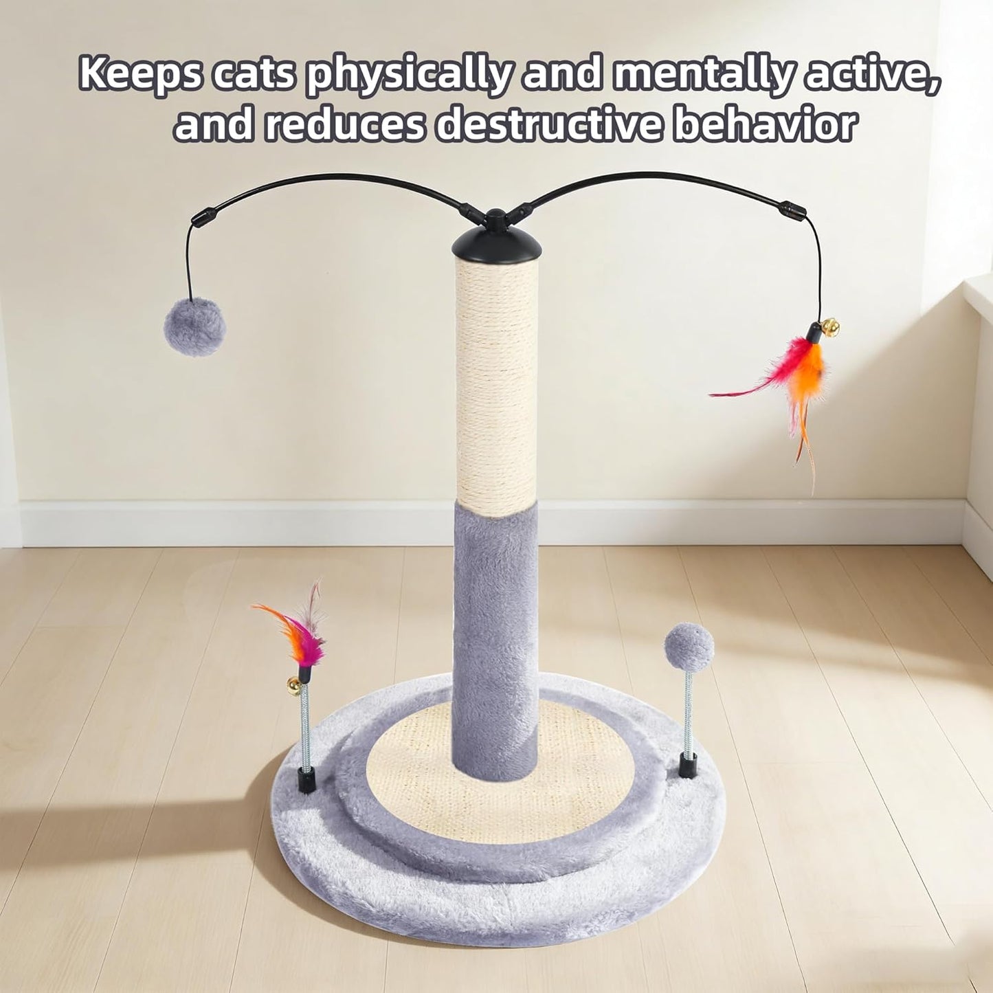 Cactus Cat Scratching Post with Sisal Rope, Small Cat Tree with Dangling Balls & Feather for Kittens (Green, 22.8'')