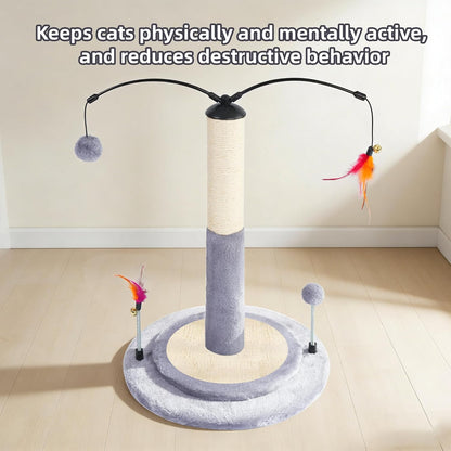 Cactus Cat Scratching Post with Sisal Rope, Small Cat Tree with Dangling Balls & Feather for Kittens (Green, 22.8'')