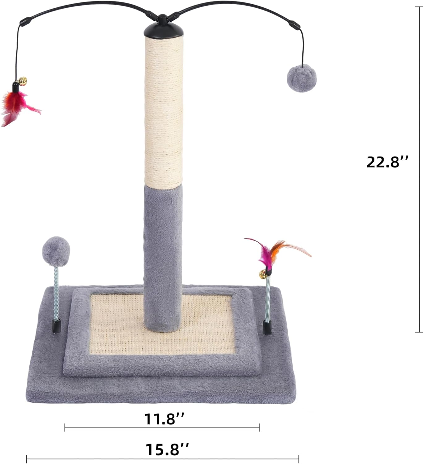 Cactus Cat Scratching Post with Sisal Rope, Small Cat Tree with Dangling Balls & Feather for Kittens (Green, 22.8'')
