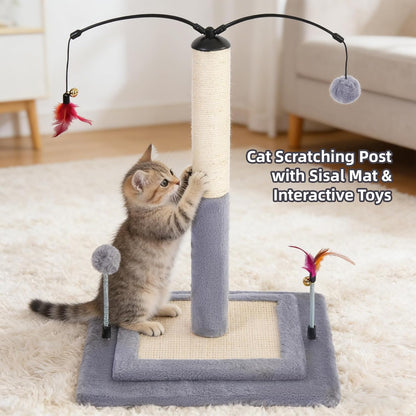 Cactus Cat Scratching Post with Sisal Rope, Small Cat Tree with Dangling Balls & Feather for Kittens (Green, 22.8'')