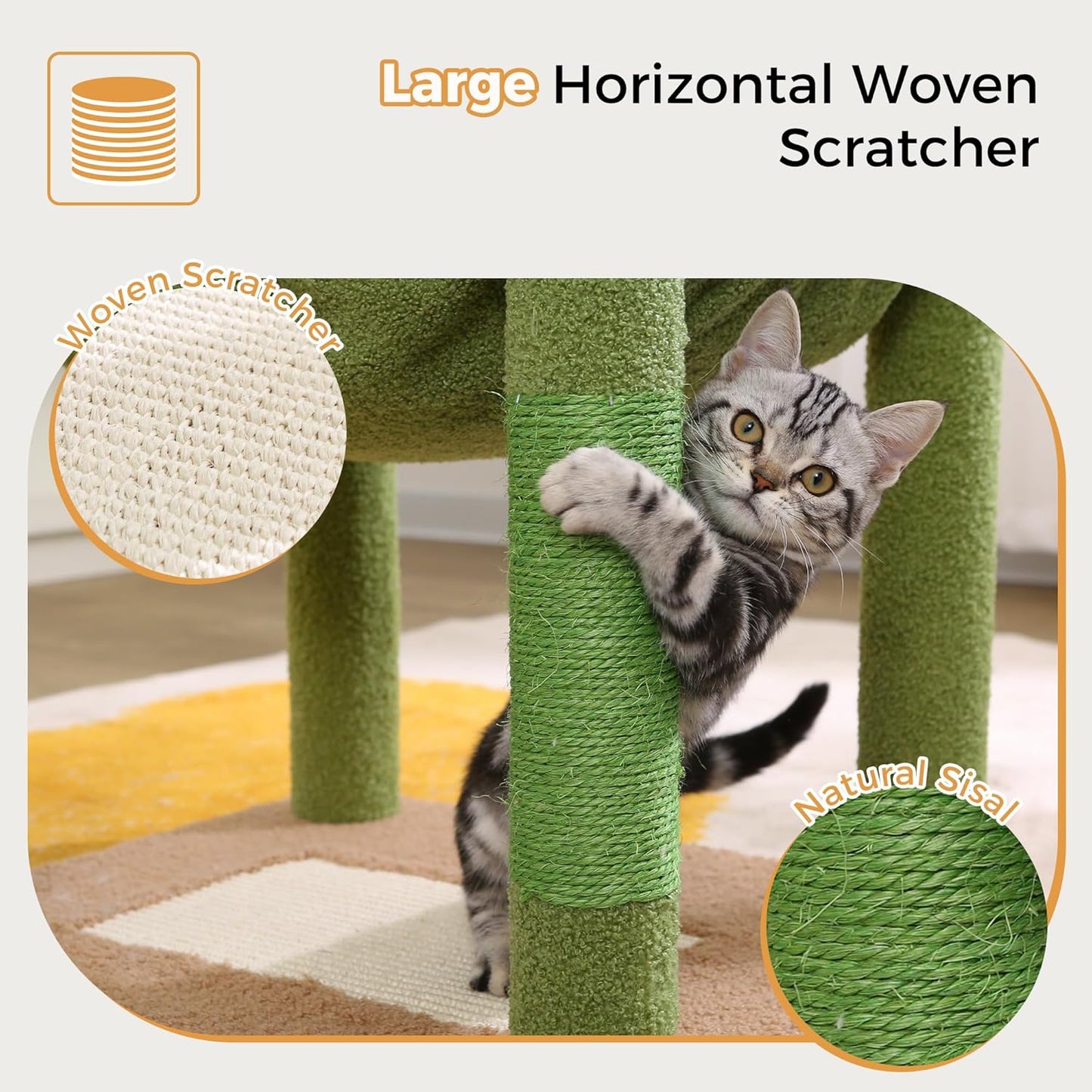 Cactus Cat Tree Small Cat Tower with 32 Inches Scratching Post with Cats Condo House, Cozy Hammock and Removable Top Bed and Dangling Ball for Indoor Cats-34” Green