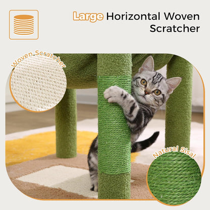 Cactus Cat Tree Small Cat Tower with 32 Inches Scratching Post with Cats Condo House, Cozy Hammock and Removable Top Bed and Dangling Ball for Indoor Cats-34” Green