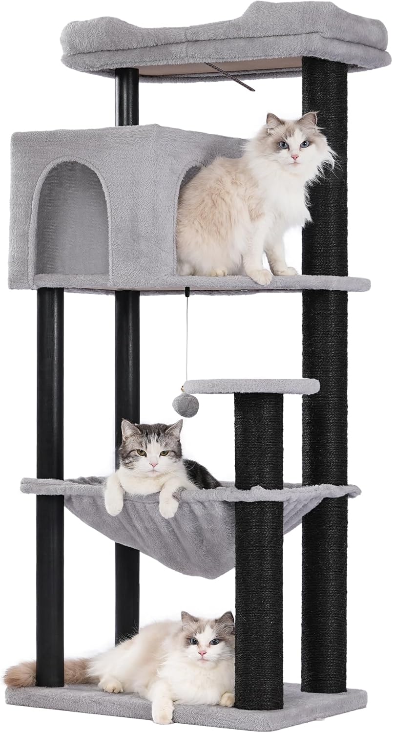 Cactus Cat Tree Small Cat Tower with 32 Inches Scratching Post with Cats Condo House, Cozy Hammock and Removable Top Bed and Dangling Ball for Indoor Cats-34” Green