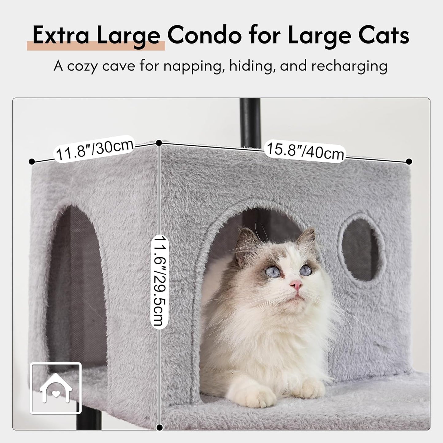 Cactus Cat Tree Small Cat Tower with 32 Inches Scratching Post with Cats Condo House, Cozy Hammock and Removable Top Bed and Dangling Ball for Indoor Cats-34” Green