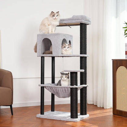 Cactus Cat Tree Small Cat Tower with 32 Inches Scratching Post with Cats Condo House, Cozy Hammock and Removable Top Bed and Dangling Ball for Indoor Cats-34” Green