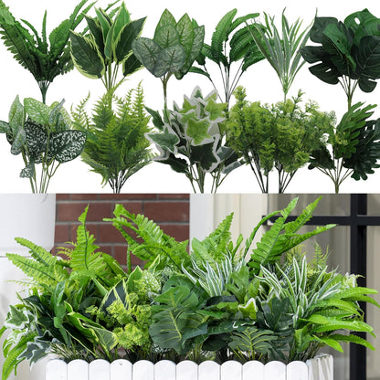 18PCS Artificial Plants Outdoor, Faux Flower Greenery Stems for Outside