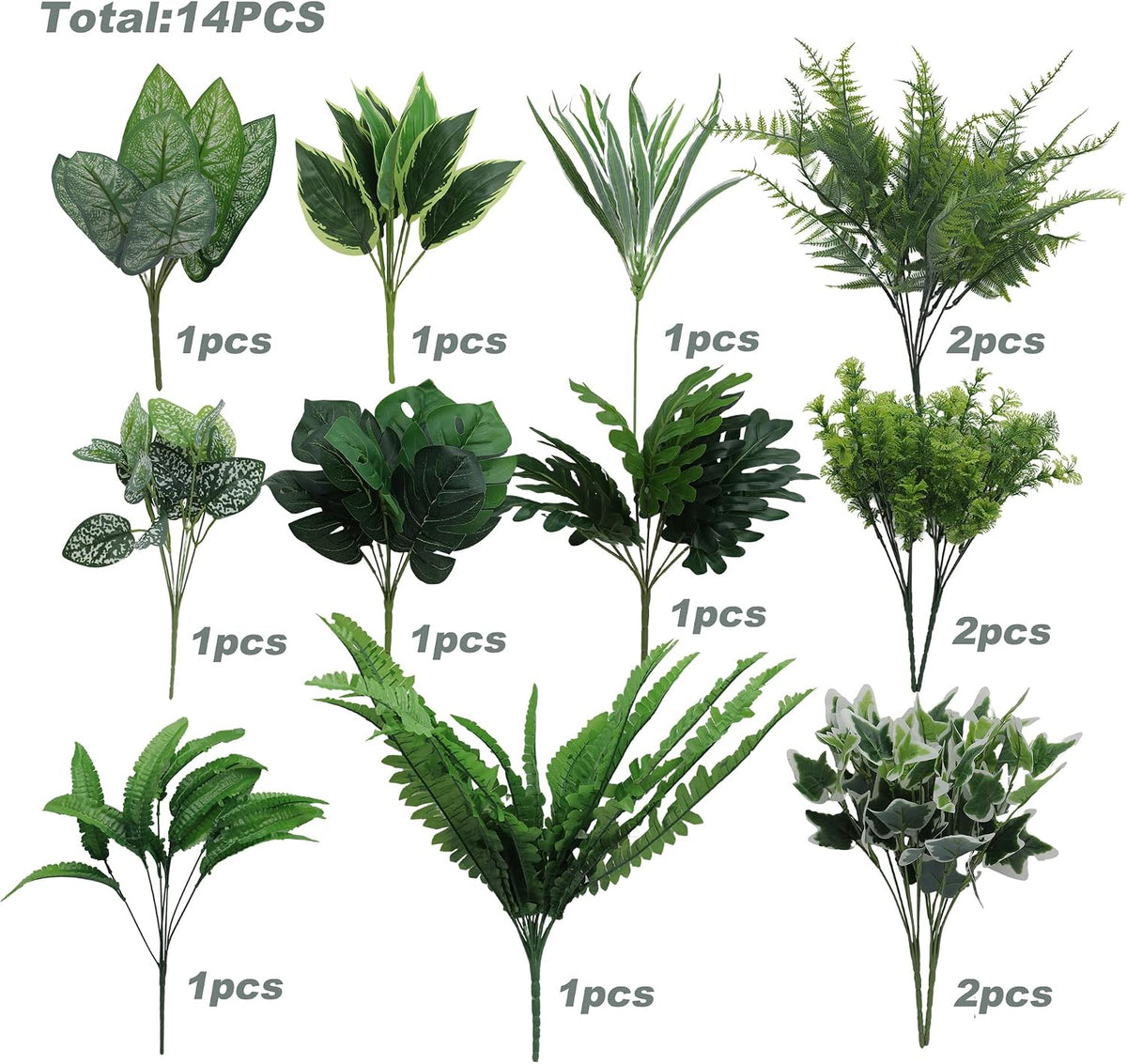 18PCS Artificial Plants Outdoor, Faux Flower Greenery Stems for Outside