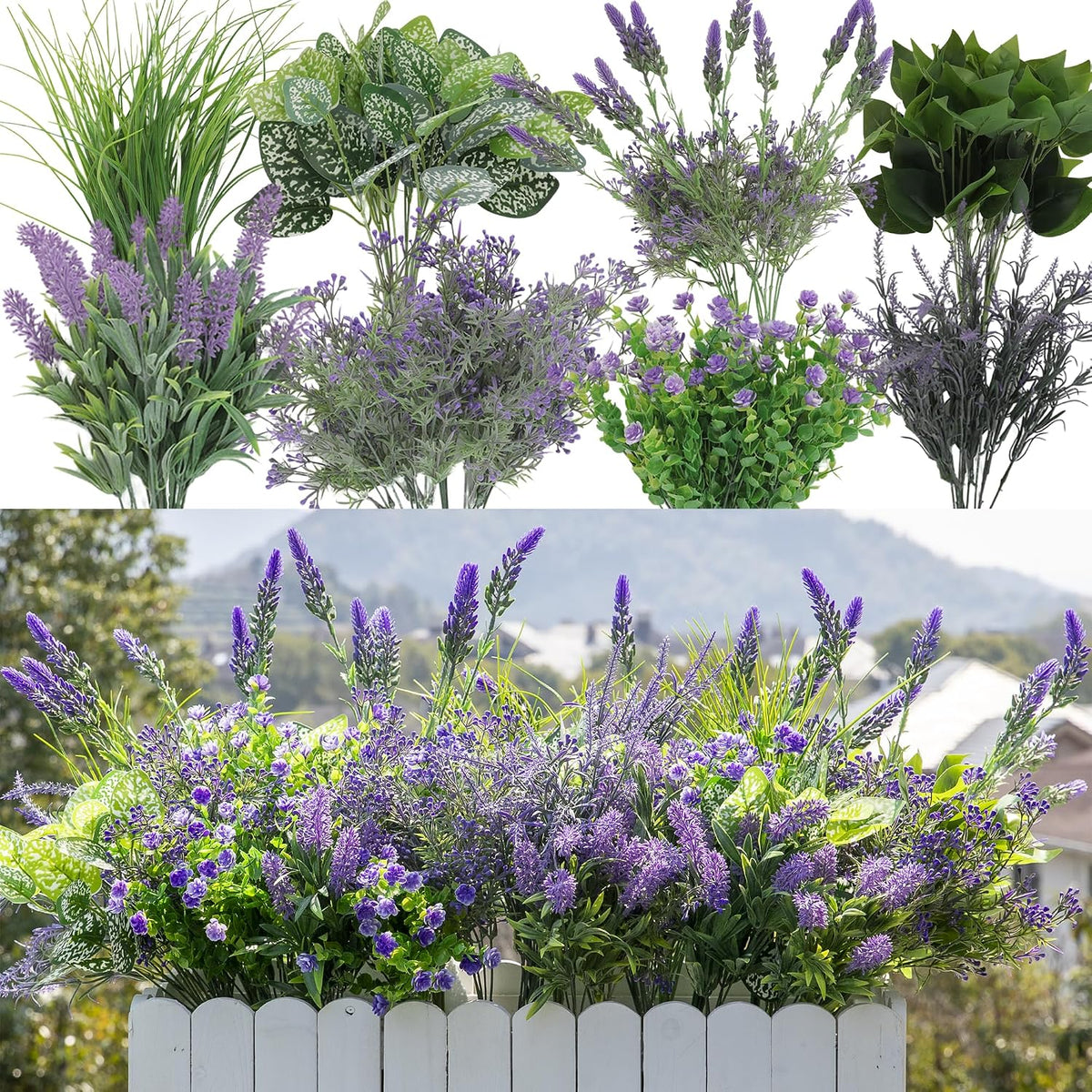 18PCS Artificial Plants Outdoor, Faux Flower Greenery Stems for Outside