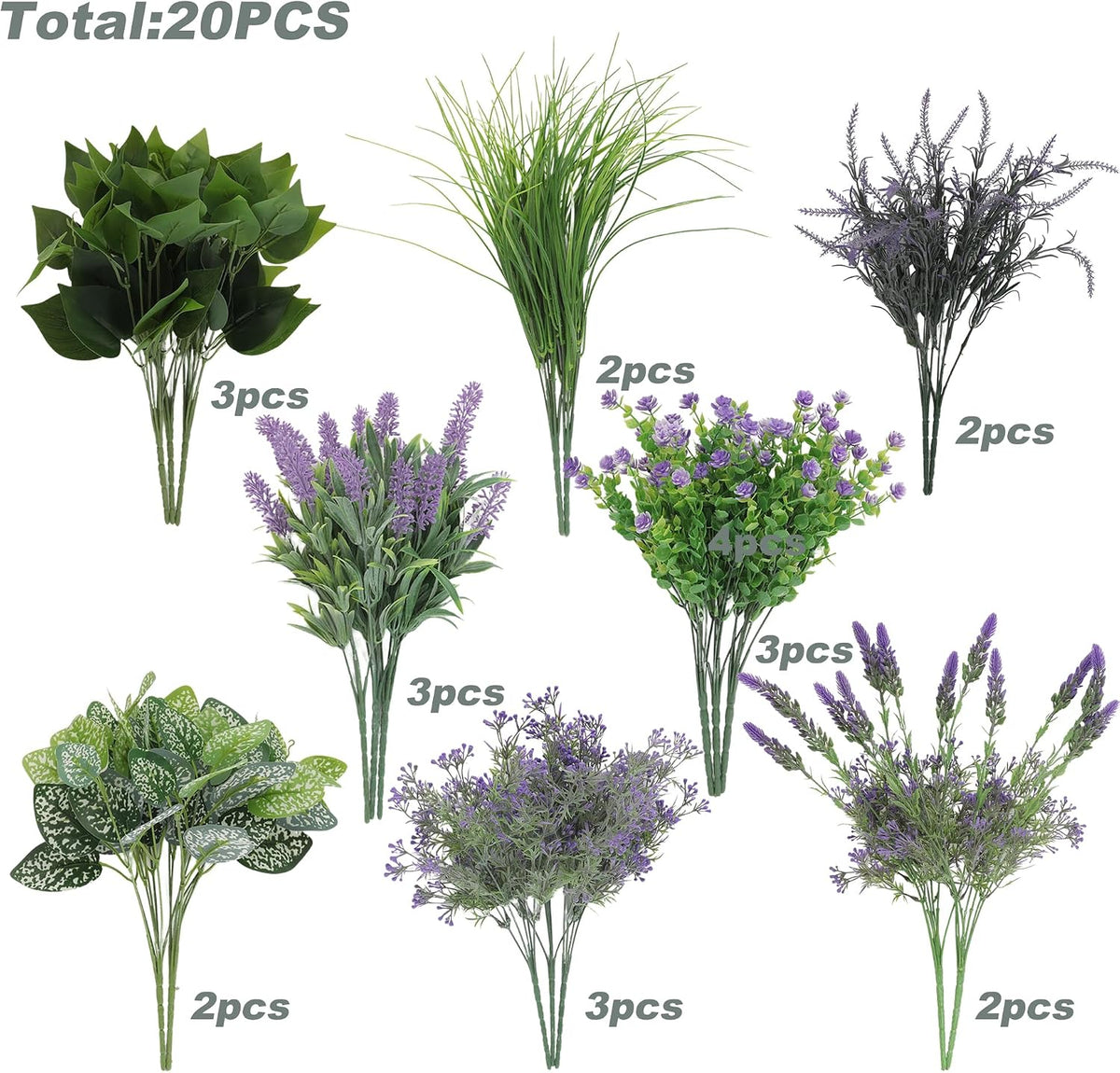 18PCS Artificial Plants Outdoor, Faux Flower Greenery Stems for Outside