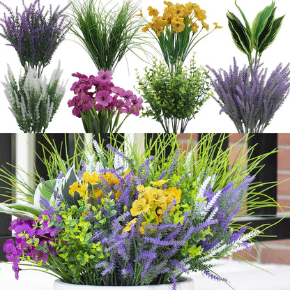 18PCS Artificial Plants Outdoor, Faux Flower Greenery Stems for Outside