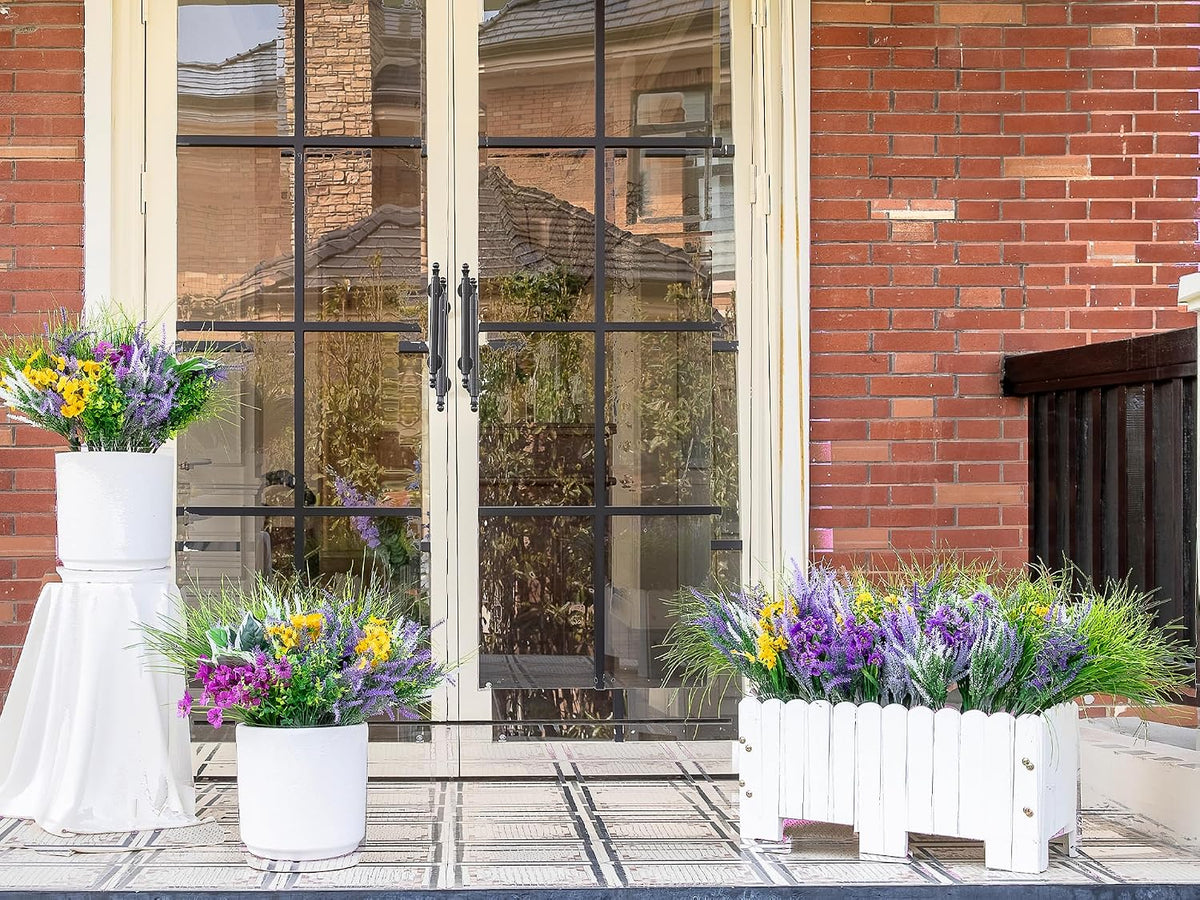 18PCS Artificial Plants Outdoor, Faux Flower Greenery Stems for Outside