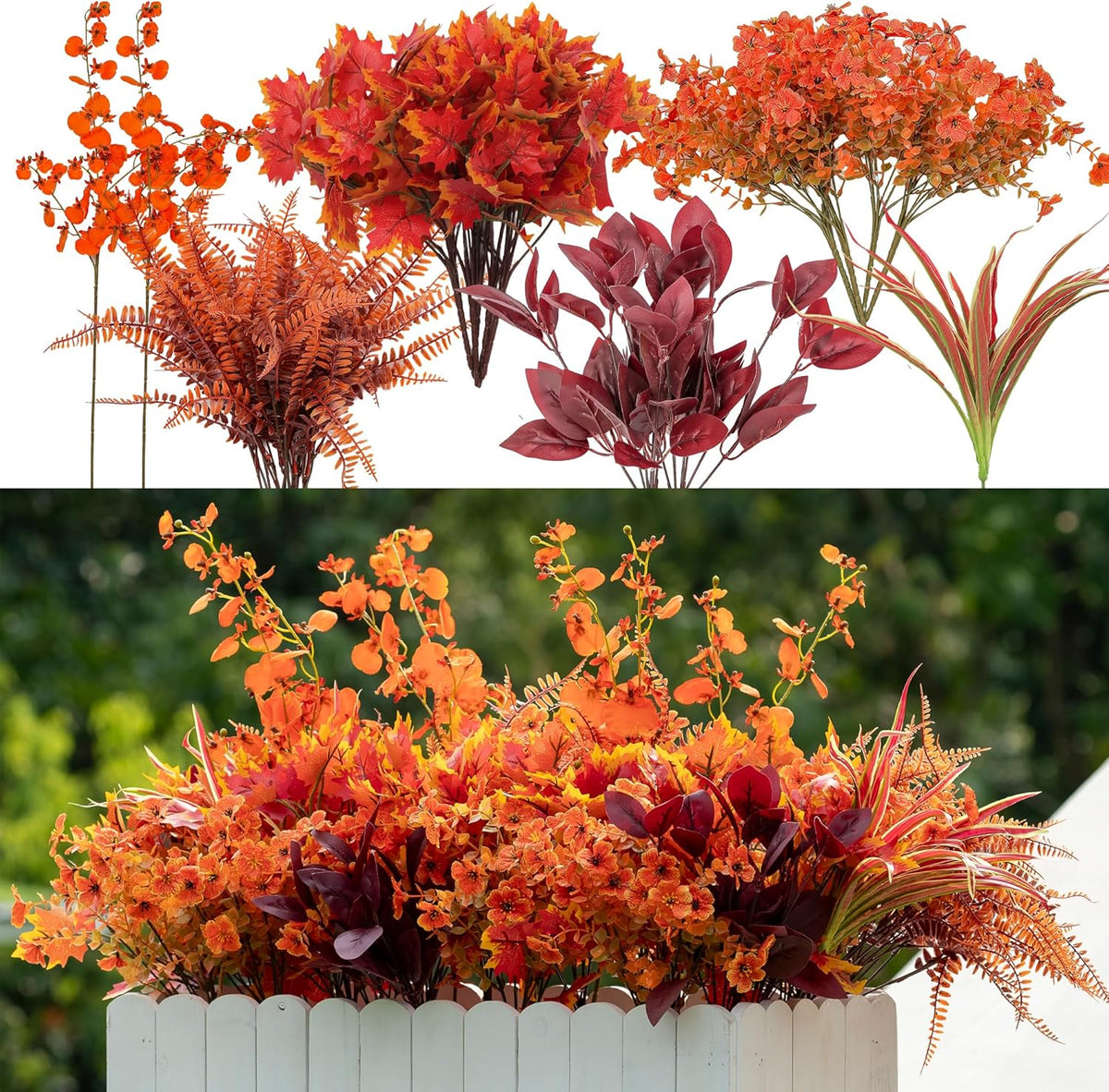 18PCS Artificial Plants Outdoor, Faux Flower Greenery Stems for Outside